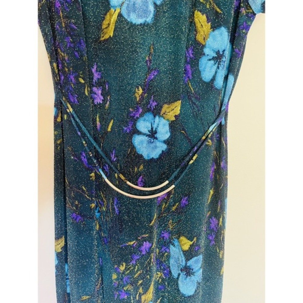 90's‎ Lurex Metallic Shimmer Floral Fitted Maxi Dress. Size 5/6. Front Slit. - Picture 2 of 11